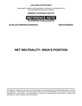 Net Neutrality: India's Position