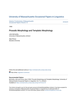 University of Massachusetts Occasional Papers in Linguistics