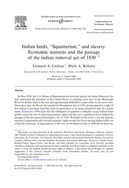 Indian Lands, ''Squatterism,'' and Slavery