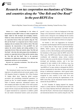Research on Tax Cooperation Mechanisms of China and Countries Along the "One Belt and One Road" in the Post-BEPS Era