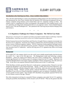 U.S. Regulatory Challenges for Chinese Companies: the Tiktok Case Study