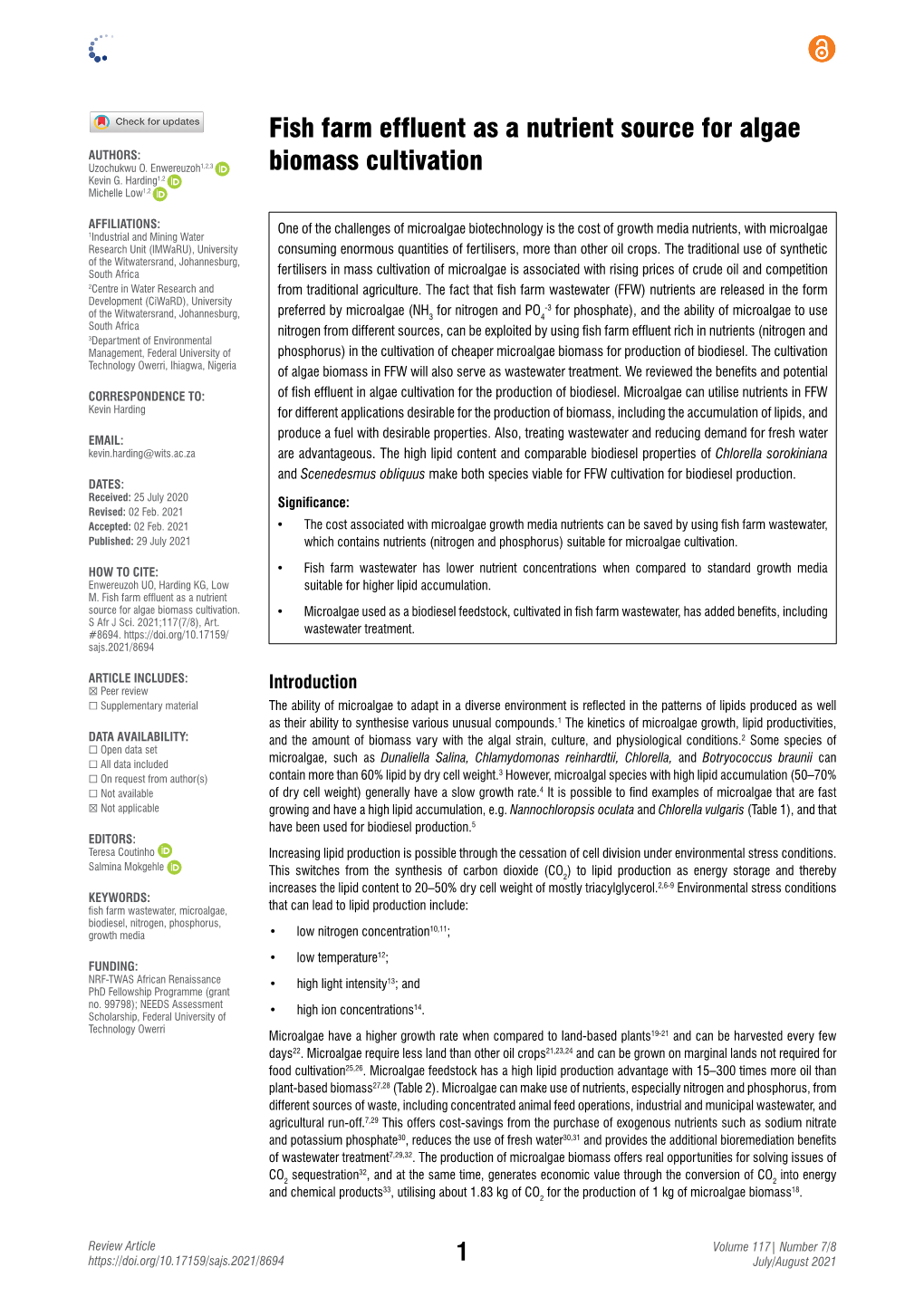 Fish Farm Effluent As a Nutrient Source for Algae Biomass Cultivation