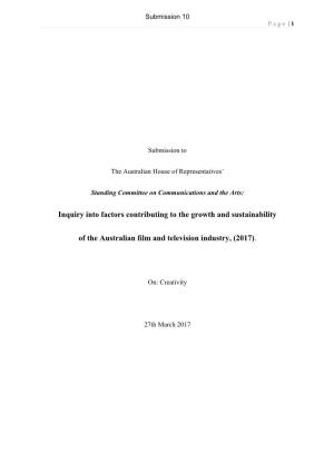 Inquiry Into Factors Contributing to the Growth and Sustainability of the Australian Film and Television Industry