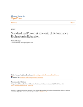 A Rhetoric of Performance Evaluation in Education Michael Hedges Clemson University, Mnhedges@Yahoo.Com