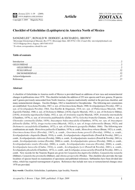 Zootaxa, Checklist of Gelechiidae