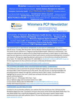 Wimmera PCP Newsletter PO Box 501 Horsham Vic 3402 Issue 107, 26Th September 2013