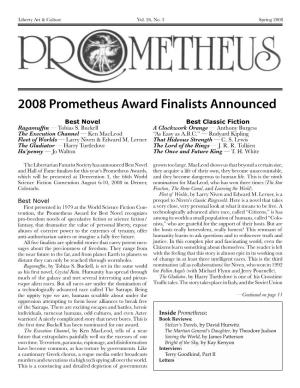 2008 Prometheus Award Finalists Announced