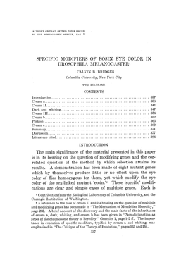 Specific Modifiers of Eosin Eye Color in Drosophila Melanogaster