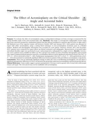 The Effect of Acromioplasty on the Critical Shoulder Angle and Acromial Index Ian S