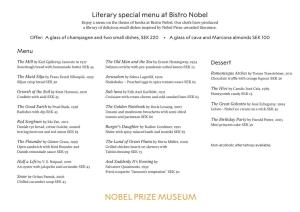 Literary Special Menu at Bistro Nobel Enjoy a Menu on the Theme of Books at Bistro Nobel