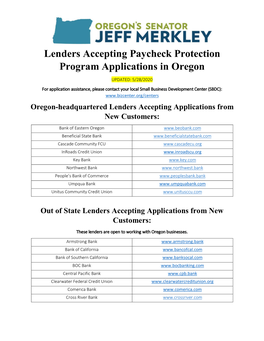Lenders Accepting Paycheck Protection Program Applications In