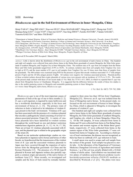 Rhodococcus Equi in the Soil Environment of Horses in Inner Mongolia, China