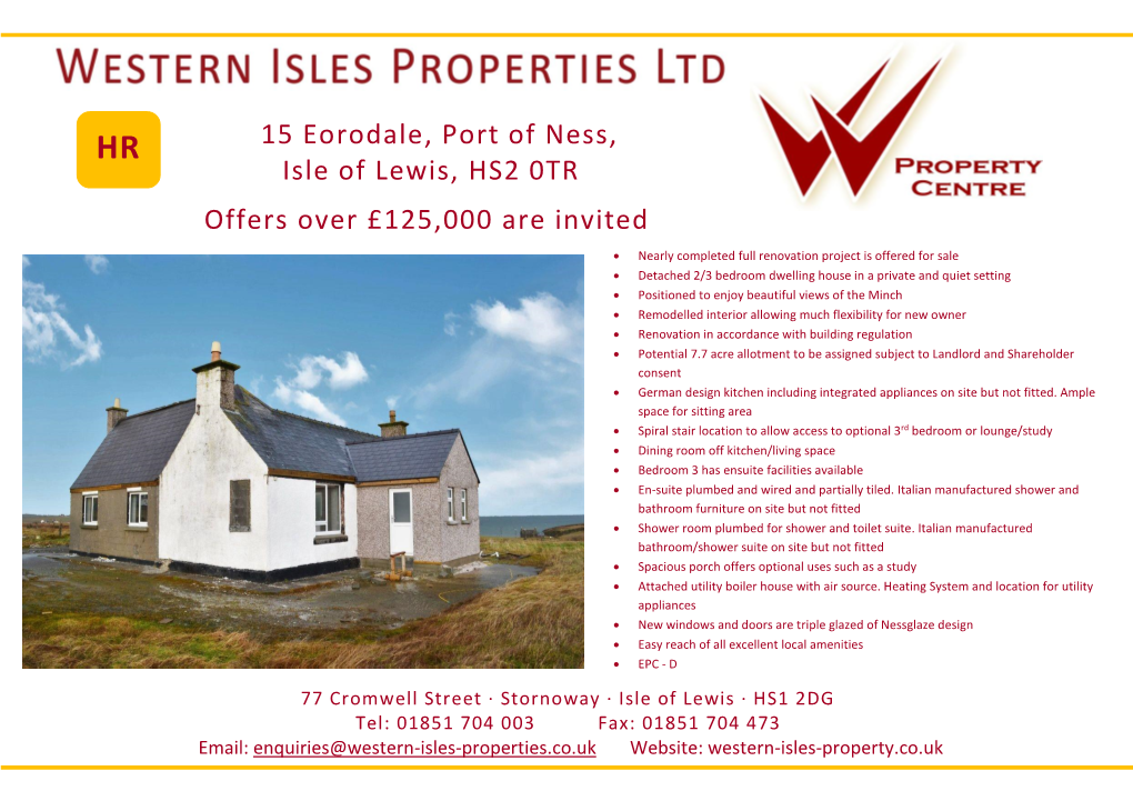 15 Eorodale, Port of Ness, Isle of Lewis, HS2 0TR Offers Over £125,000 Are Invited