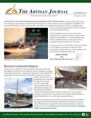 The Artisan Journal December 2016 Newsletter of Artisan Boatworks Volume 9 / Issue 1