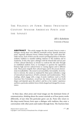 The Politics of Form: Three Twentieth- Century Spanish American Poets and the Sonnet