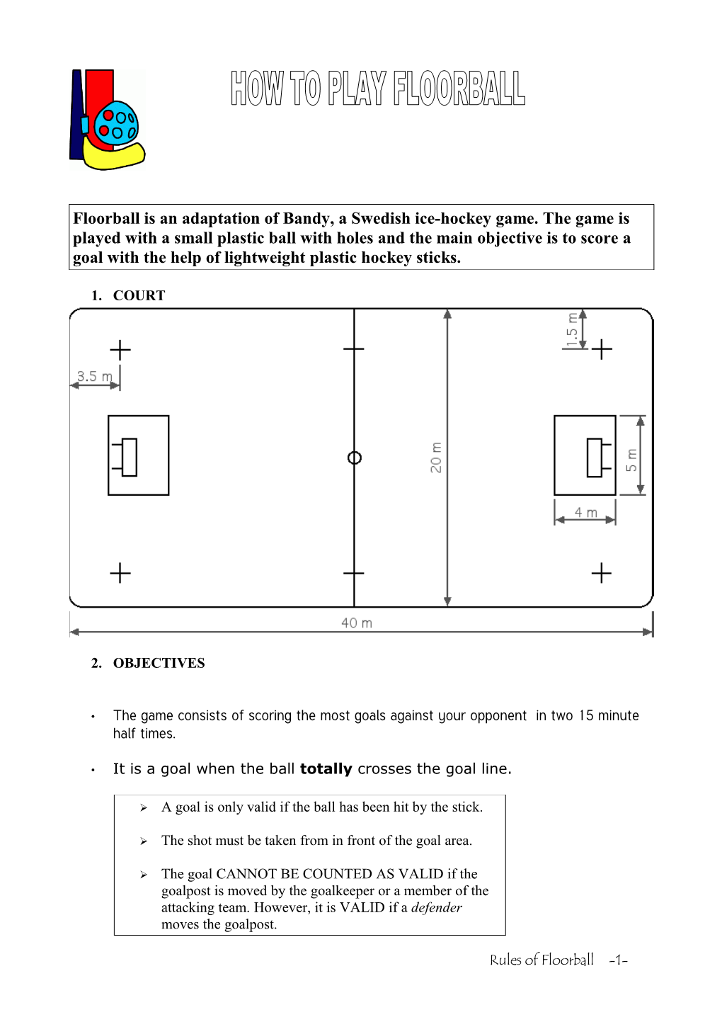 Floorball Is an Adaptation of Bandy, a Swedish Ice-Hockey Game. The