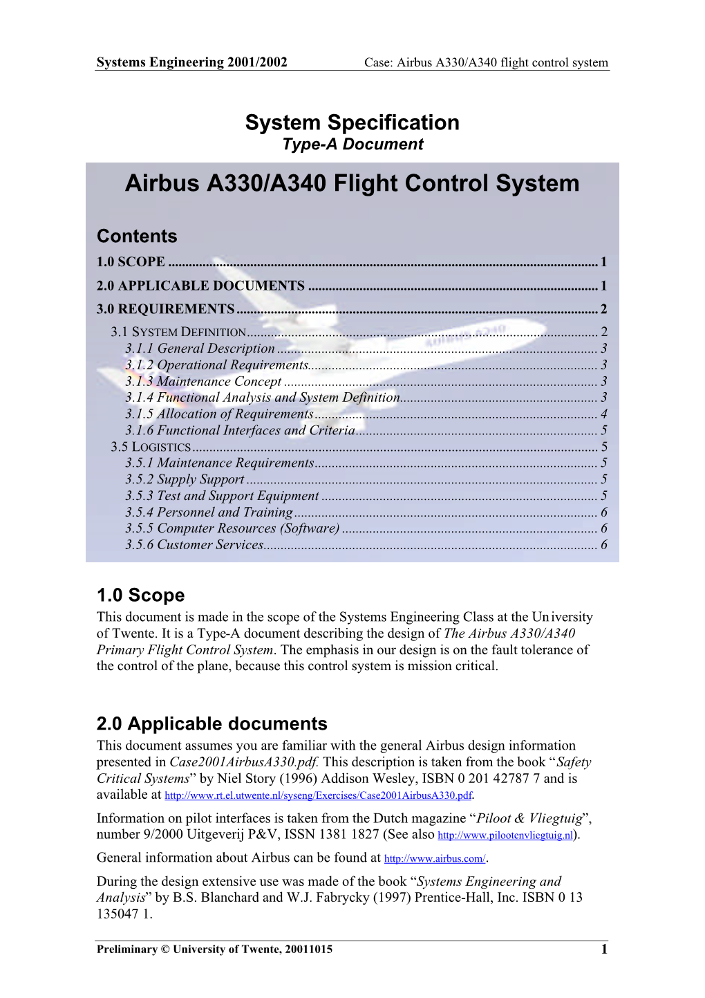 Airbus A330/A340 Flight Control System