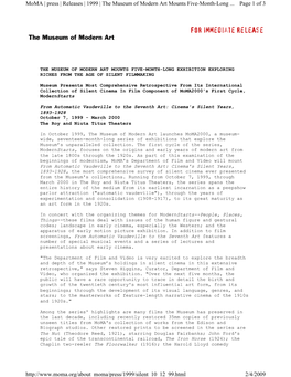 Page 1 of 3 Moma | Press | Releases | 1999 | the Museum of Modern Art