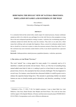 Debunking the Idyllic View of Natural Processes: Population Dynamics and Suffering in the Wild ∗
