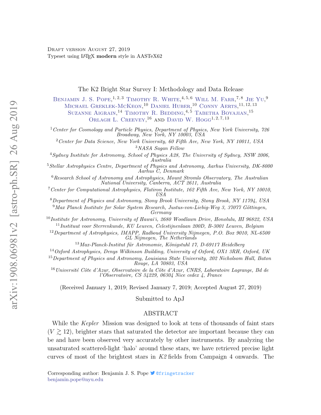 The K2 Bright Star Survey I: Methodology and Data Release Benjamin J