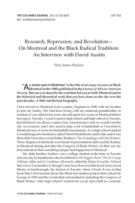 Research, Repression, and Revolution— on Montreal and the Black Radical Tradition: an Interview with David Austin
