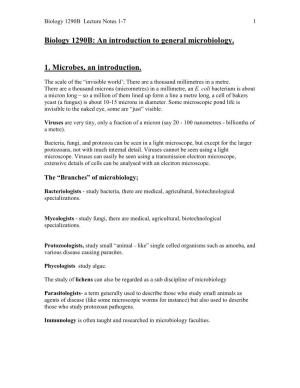 Biology 1290B: an Introduction to General Microbiology. 1. Microbes