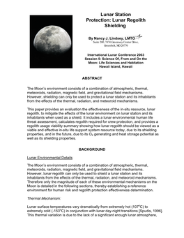 Lunar Station Protection: Lunar Regolith Shielding