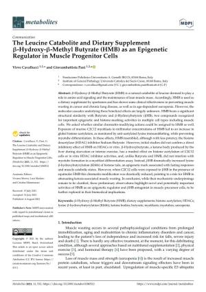 Hydroxy–Methyl Butyrate (HMB) As an Epigenetic Regulator in Muscle
