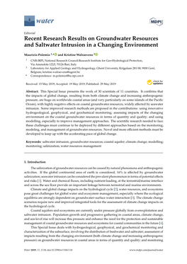 Recent Research Results on Groundwater Resources and Saltwater Intrusion in a Changing Environment