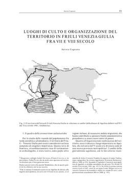 A. CAGNANA, Luoghi Di Culto E Organizzazione Del Territorio in Friuli Venezia Giulia Fra VII E