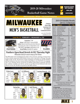 2019-20 Milwaukee Basketball Game Notes