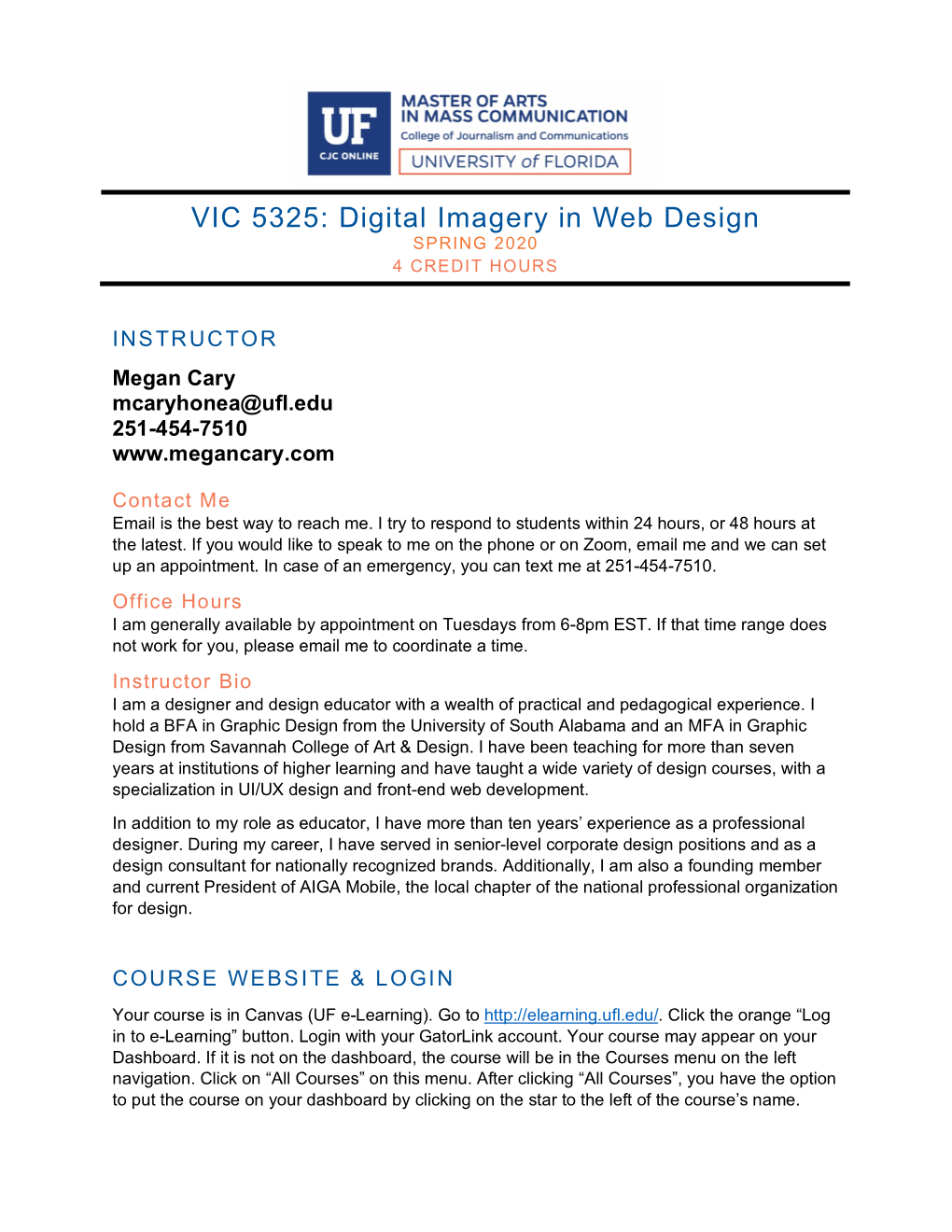 Digital Imagery in Web Design SPRING 2020 4 CREDIT HOURS