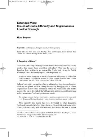 Issues of Class, Ethnicity and Migration in a London Borough