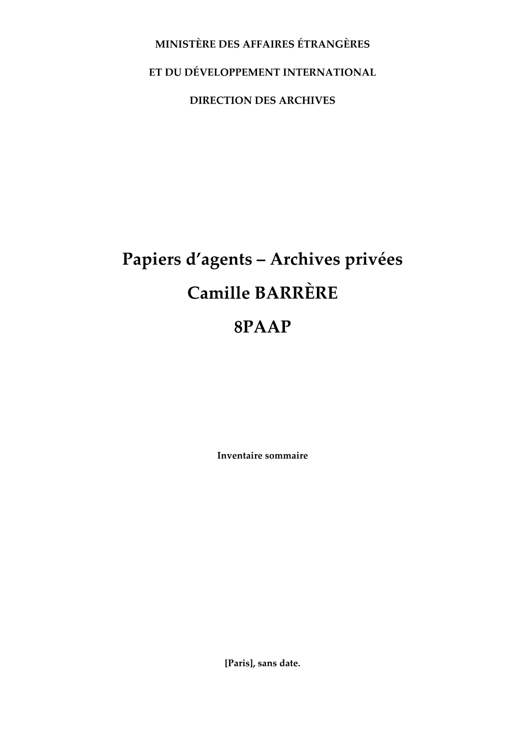 Papiers Camille Barrère (1851-1940)