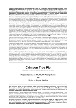 Crimson Tide Plc (Incorporated in England and Wales with Registered Number 00113845)