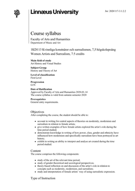 Course Syllabus Faculty of Arts and Humanities Department of Music and Art
