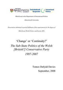 The Sub-State Politics of the Welsh [British?] Conservative Party 1997-2007