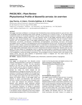 Plant Review Phytochemical Profile of Boswellia Serrata: an Overview