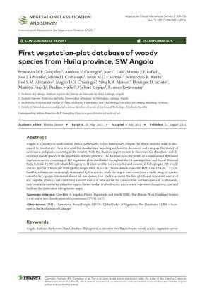 First Vegetation-Plot Database of Woody Species from Huíla Province, SW Angola