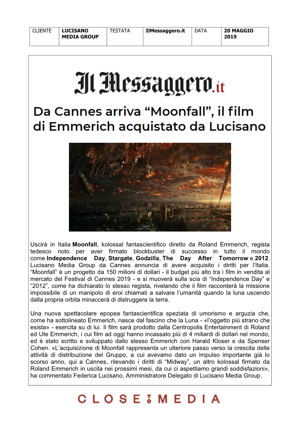 Uscirà in Italia Moonfall, Kolossal Fantascientifico Diretto Da Roland