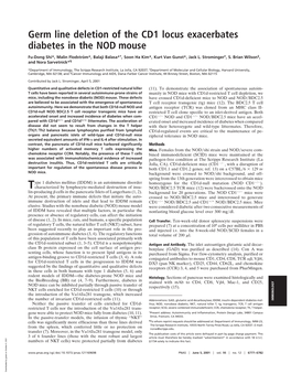 Germ Line Deletion of the CD1 Locus Exacerbates Diabetes in the NOD Mouse