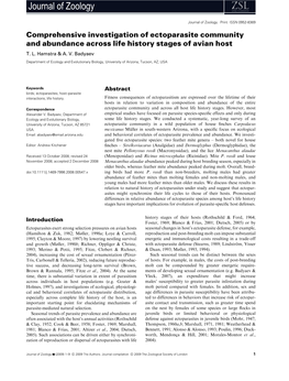 Comprehensive Investigation of Ectoparasite Community and Abundance Across Life History Stages of Avian Host T