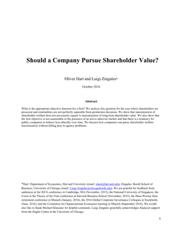 Should a Company Pursue Shareholder Value?