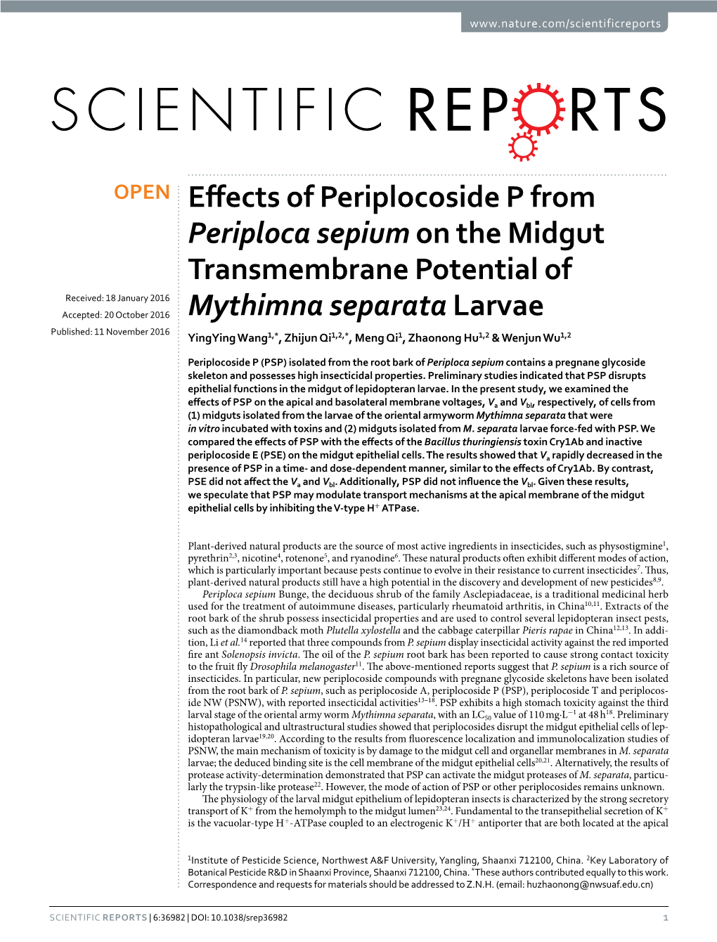 Effects of Periplocoside P from Periploca Sepium on the Midgut