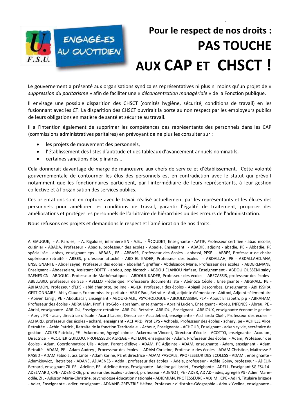 Nous Voulons Conserver Nos CAP Et Nos CHSCT