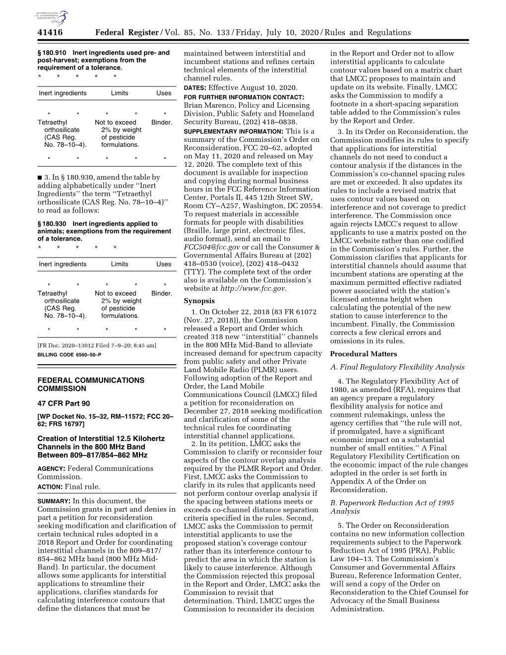 Federal Register/Vol. 85, No. 133/Friday, July 10, 2020/Rules and Regulations