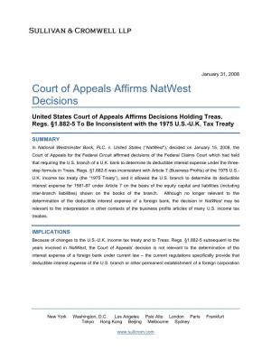 Court of Appeals Affirms Natwest Decisions