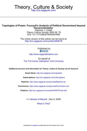 Topologies of Power: Foucault's Analysis of Political Government Beyond 'Governmentality' Stephen J