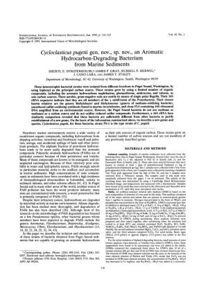 Cycloclasticus Pugetii Gen. Nov., Sp. Nov., an Aromatic Hydrocarbon-Degrading Bacterium from Marine Sediments SHERYL E