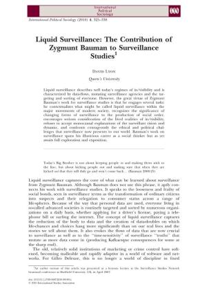 The Contribution of Zygmunt Bauman to Surveillance Studies1